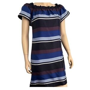 Banana Republic Silk Off Shoulder Striped Sheath Dress Flutter Sleeve Small NWT